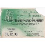 1938 ENGLAND France v England (Friendly) played 26 May 1938 at Stade Olympique de Colombes, Paris.