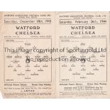 1943/44 WATFORD v CHELSEA Watford v Chelsea official team sheets dated 18-12-1943 (Football League