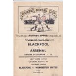 BLACKPOOL V ARSENAL 1951 Single sheet programme for the League match at Blackpool 2/5/1951, slight