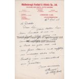 GEORGE CAMSELL / MIDDLESBROUGH / AUTOGRAPH A hand written and signed letter by Camsell on