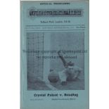 CRYSTAL PALACE 4 Page programme Crystal Palace Reserves v Reading Reserves 9th September 1933. Ex