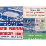 1958 FA CUP FINAL Programme, seat ticket and songsheet for Bolton Wanderers v. Manchester United.