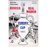 EUROPEAN CUP FINAL 1962 Programme Benfica v Real Madrid 2/5/1962. Light staple rust. Generally good