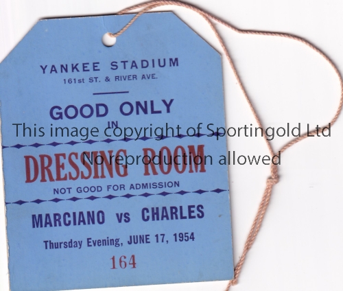 ROCKY MARCIANO V EZZARD CHARLES 1954 Dressing Room pass for the Yankee Stadium 17/6/1954. Good