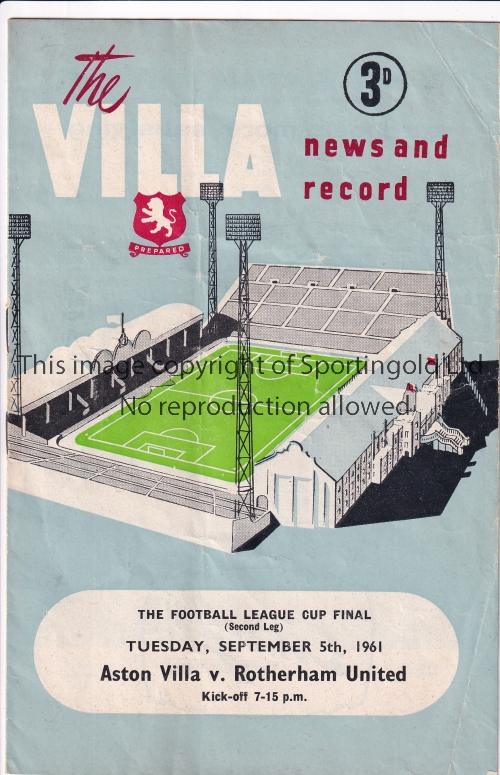 LEAGUE CUP FINAL 1961 Programme from the first League Cup Final Aston Villa v Rotherham United 2nd