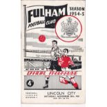 FULHAM AUTOGRAPHS 1954 Home programme v. Lincoln City 20/11/1954 signed on the line-up page by Ian