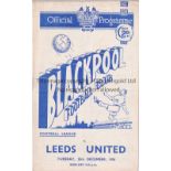 BLACKPOOL V LEEDS UNITED Programme for the League match at Blackpool 25/12/1956, very slight