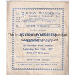 BOLTON WANDERS V MANCHESTER CITY 1947 Programme for the FA Cup tie at Bolton 25/1/1947, slightly