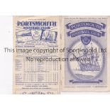 PORTSMOUTH / MANCHESTER UNITED Two programmes at Fratton Park 29/10/1949 (light horizontal fold) and