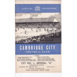 ARSENAL Programme for the away Met. League match v. Cambridge City 30/1/1965. Good