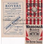 BLACKBURN / SHEFFIELD UNITED Two programmes for the Ewood Park match 13/4/1964 (Folds with score