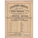 CLAPTON ORIENT V BRISTOL ROVERS 1938 Four page programme Clapton Orient v Bristol Rovers 5/11/1938