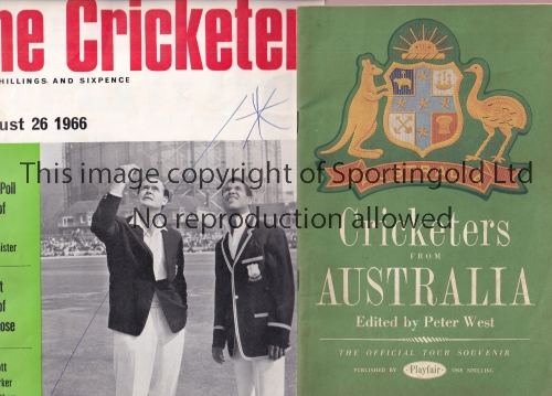 CRICKET The Cricketer 26/8/1966 with writing on the cover showing the an article from Whiting is