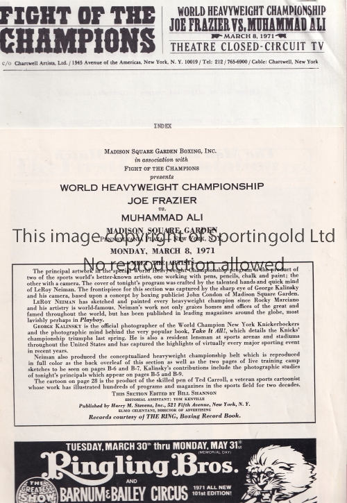 MUHAMMAD ALI V JOE FRAZIER 1971 / THE FIGHT OF THE CHAMPIONS Press brochure in folder plus