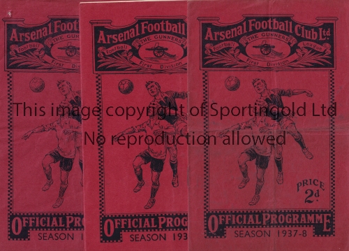 ARSENAL Three home programmes in 1937/8 season v. Middlesbrough folded in four, Portsmouth very