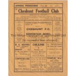 CHESHUNT V EDMONTON BOROUGH 1949 Programme for the London League Premier Division Cup tie at