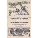 NEWCASTLE / BLACKBURN Programme from match at St James' Park 8/12/1945. Horizontal fold. No writing.