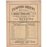 CLAPTON ORIENT V READING 1936 Four page programme Clapton Orient v Reading 12/9/1936 at Clapton.