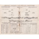 ARSENAL V READING 1931 Programme for the Combinational Reserve match at Arsenal 3/10/1931,