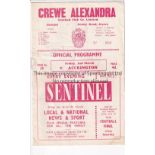 ACCRINGTON STANLEY Programme Crewe Alexandra v Accrington Stanley 2/3/1962. Last match as a Football