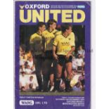 MAN UNITED Away programme at Oxford United 8/11/1986. Sir Alex Ferguson's first match as Manager