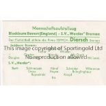 BLACKBURN Very small advertising card listing the teams for Werder Bremen v Blackburn Friendly 8/8/