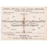 ARSENAL V WEST HAM UNITED 1927 Programme for the League match at Arsenal 1/10/1927, folded and