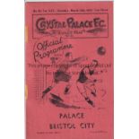 CRYSTAL PALACE V BRISTOL CITY 1935 Programme for the League match at Palace 16/3/1935 with some