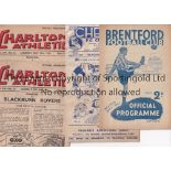 BLACKBURN Four away programmes from the 1946/47 season at Brentford, Chelsea , Charlton (punch