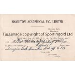 HAMILTON ACCIES Official Hamilton Academical FC postcard addressed to a match official and dated