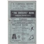 CARLISLE UNITED Home Pre-Football League programme v. Middlesbrough Reserves 19/9/1925 in the