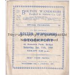 BOLTON WANDERS V STOCKPORT COUNTY 1947 Programme for the FA Cup tie at Bolton 11/1/1947, slight