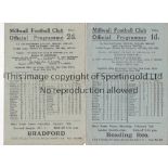 MILLWALL Two home programmes in the FA Cup v Aston Villa 26/1/1946 and Preston North End 10/1/