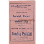 DULWICH HAMLET V OXFORD CITY 1935 Programme for the Isthmian League match at Dulwich 7/9/1935,