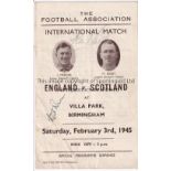 ENGLAND V SCOTLAND 1945 / AUTOGRAPHS Programme for the International at Villa park 3/2/1945 with