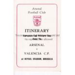 1980 ECWC FINAL / ARSENAL Official Arsenal FC itinerary v. Valencia in Brussels 1980. Good