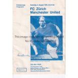 MANCHESTER UNITED Programme from the away Friendly in Zurich against FC Zurich 2/8/1969. Some