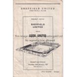 SHEFFIELD UTD / LEEDS Programme Sheffield United v Leeds United (Friendly) 26/1/1957. Horizontal