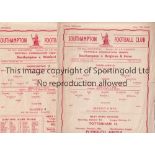 SOUTHAMPTON Two home Reserves single sheet programmes from the 1949/50 season v Watford (score /