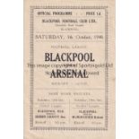 BLACKPOOL V ARSENAL 1946 programme for the League match at Blackpool 5/10/1946, slight horizontal