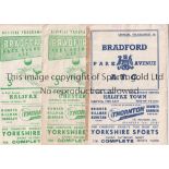 BRADFORD PARK AVENUE Thirteen home programmes x 7 from the 50's and x 6 from the 60's. Mixed