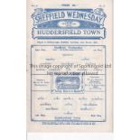 SHFFIELD WEDNESDAY V HUDDERSFIELD TOWN 1934 Programme for the League match at Sheffield 24/3/1934.