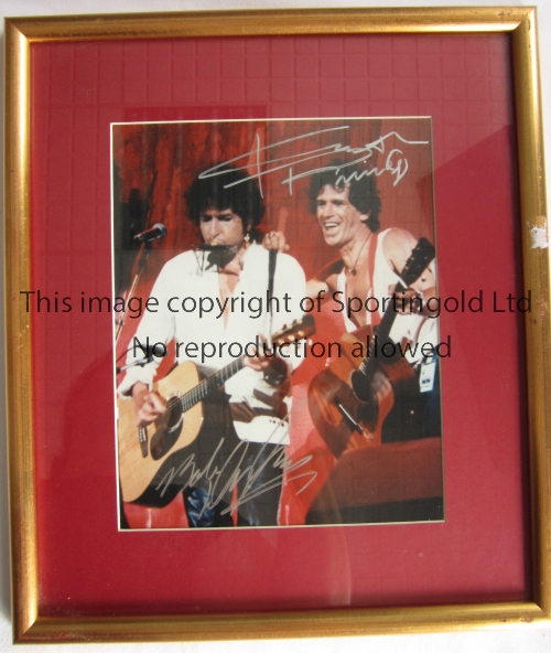 BOB DYLAN / KEITH RICHARDS / AUTOGRAPHS A 10" X 8" framed and glazed colour picture of both