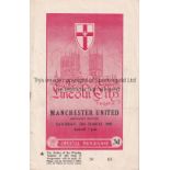 MANCHESTER UNITED Programme for the away Friendly v. Lincoln City 12/3/1955, staple removed.