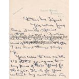 TENNIS Typed letter to the Evening Standard signed by American tennis legend Bill Tilden on Savoy