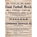 WREXHAM V COMBINED SERVICES 1943 A 12" X 10" poster advertising the match at Ponciau Park 21/4/1943.