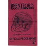 MANCHESTER UNITED Programme for the away League match v Brentford 12/2/1938. Generally good