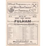 WEST HAM UNITED V FULHAM 1934 Programme for the League match at West Ham 31/3/1934. Ex-binder.