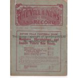 ASTON VILLA V. WOOLWICH ARSENAL & WEST BROMWICH ALBION 1910 Joint issue Aston Villa home programme