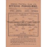 ARSENAL V FULHAM 1941 Single sheet programme for the Arsenal home London War League match 25/12/